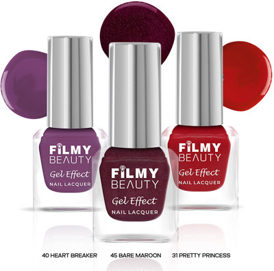 Filmy Beauty Gel Nail Polish Honey Set of 3 – Pretty Princess, Heart Breaker & Bare Maroon Red, Purple, Maroon(Pack of 3)