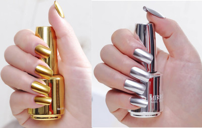 Emijun Metallic Nail Polish Mirror Effect Chrome Nail Polish Pink Gold, Silver(Pack of 2)