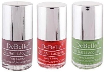 DeBelle Gel Nail Lacquer 8 ml each Kit of 3 (Mauve,Red & Pastel Green) Majestique Mauve ,French affair ,Mystique Green