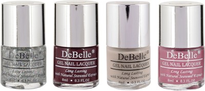 DeBelle Gel Nail Polish Combo Set of 4 - Shimmer Top Coat, Glamorous Garnet(Pack of 4)