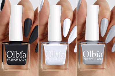 Olbia Nail Polish Set | Long Stay, Quick Dry Nail Paint (Eye Catching Shades) Dark Grey, White, Black(Pack of 3)