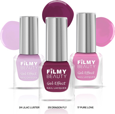 Filmy Beauty Gel Nail Polish Ivy Set of 3 – Pure Love, Lilac Luster & Dragon Fly | Glossy purple(Pack of 3)