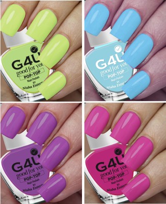 G4U Bright 4 Pcs Quick Dry Nail Polish Kit A99 Mint-Sky Blue-Purple-New pink(Pack of 4)