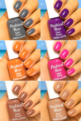 Fashion Bar Gel Finish Power Lasting six nail polish shades collection Set No.A89 Multicolor(Pack of 6)