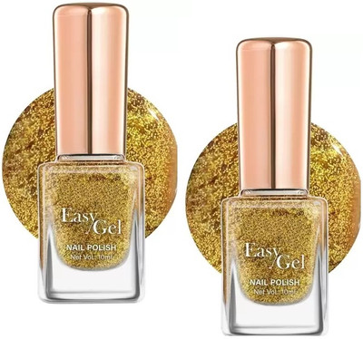 Jiwoo Glitter Nail Paint Adorable Gel base nail paint gold(Pack of 2)