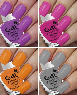 G4U Bright 4 Pcs Quick Dry Nail Polish Kit A110 Purple-New Pink-Pumpkin-Grey(Pack of 4)