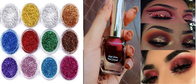 GABBU Long Lasting Quick Dry & Cruelty-Free Nail Paint /glitter set wine(Pack of 2)