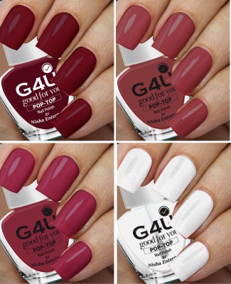 G4U Bright 4 Piece Quick Dry Nail Polish Kit A2 Wine-Mauve-Brown-Top coat(Pack of 4)