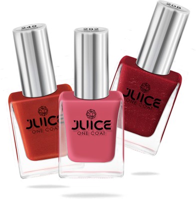 Juice Nail Paint Combo 24 Coral Sunset - 292, Golden Orange - 249, Firey Red - 208(Pack of 3)