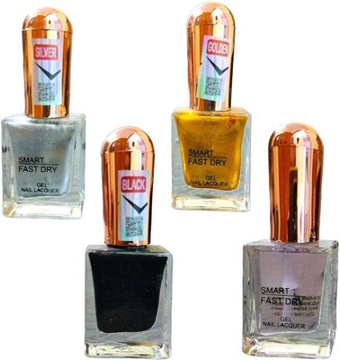 LOVE HUDA Professional Metallic Mirror Finish Polish Glass Nail Paint Bottle (Pack Of 2). Multicolor(Pack of 4)