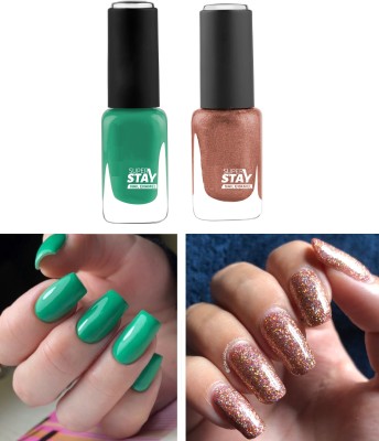 Emijun COMBO Non Toxic Professional Nail Polish GREEN & ROSE GOLD ROSE GOLD, GREEN(Pack of 2)