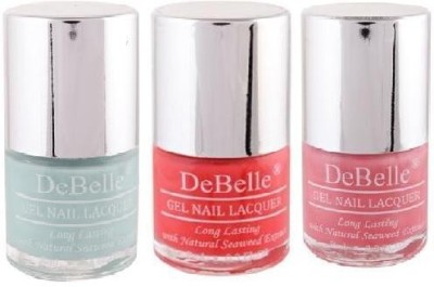 DeBelle Gel Nail Lacquer 8 ml each Kit of 3 (Mint blue, Coral orange & Pink) Mint Amour,Princess Belle’ ,Miss Bliss