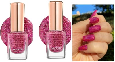 Jiwoo Glitter pink matte finish quick dry nail paint pink(Pack of 2)