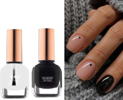 GULGLOW99 Quick Drying Nail Polish, Glossy Gel Finish Nail Kit Highly Pigmented BLACK & TRANSPARENT(Pack of 2)