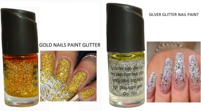 Luipui GOLDEN COLOUR GILTTER NAILS PAINT PACK OF 2 GOLD, SILVER(Pack of 2)