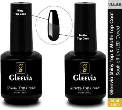 Gleevia Shiny Top Coat & Matte Top Coat UV/LED Gel 15ml/each Combo Pack Transparent(Pack of 2)