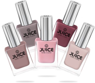 Juice Nail Paint Combo 32 Petal Pink, Camel, Sun Kissed, Dusty Coral, Teddy Brown(Pack of 5)
