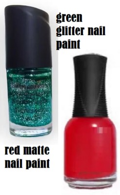 Luipui green glitter nail polish and red matte lipstick pack of 2 GREEN, red(Pack of 2)