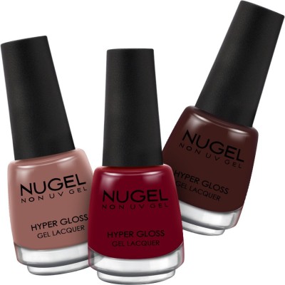 nugel Non UV Gel Nail Polish 3pcs combo_13ml each_N-18 Choco Love - 07, Hot Red - 32, Brunette - 105(Pack of 3)