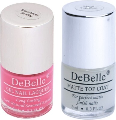 DeBelle Matte Gel Nail Polish Combo of 2 Strawberry Souffle (Soft Fuschia Pink), Matte Top Coat ( Top Coat )