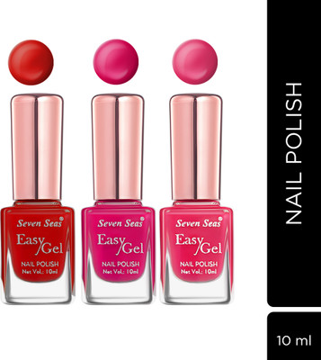 Seven Seas Easy Gel Nail Polish Combo In Shimmer Glitter & Matte Finish Multicolor(Pack of 3)