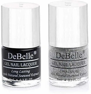DeBelle Nail Polish Combo set of 2 and Shimmer Top Coat (Black, Shimmer top coat)(Pack of 2)