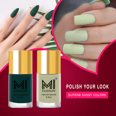 MI FASHION Make A Statement With Matte Nail Polish Combo Pack Green,Mint(Pack of 2)
