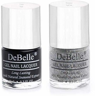 DeBelle Nail Polish Combo set of 2 and Shimmer Top Coat (Black, Shimmer top coat)(Pack of 2)