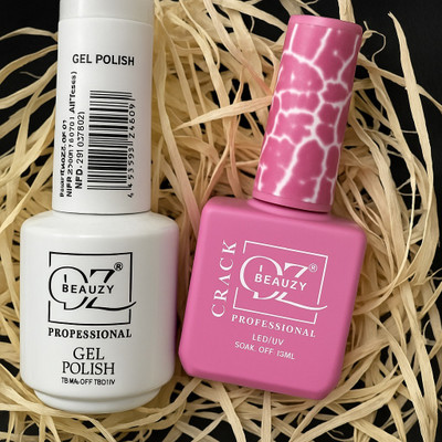 Beauzy Professional Gel Nail Polish Combo Classic White Crack Effect Pink LED/UV MULTICOLOR