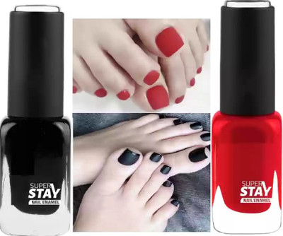 HUZURLU RED & BLACK NAIL PAINT SUPER STAY MATTE FINISH & LONG LASTING RED, BLACK red, black(Pack of 2)