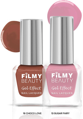 Filmy Beauty Gel Nail Polish Stella Set of 2 – Sugar Fairy & Choco Love | Glossy Finish Pink, Brown(Pack of 2)