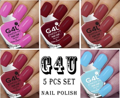 G4U Cruelty Free Nail Polish Kit Combo M15 Baby Pink-Wine-Mauve-Brown-Sky Blue(Pack of 5)