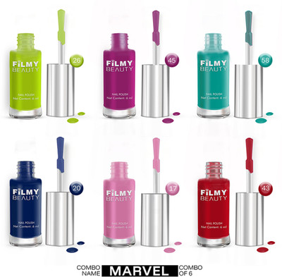 Filmy Beauty Set of 6 Nail Polish – Marvel – Lime Glow, Deep Pink, Aqua Teal, Royal Blue, Baby Pink, Red(Pack of 6)