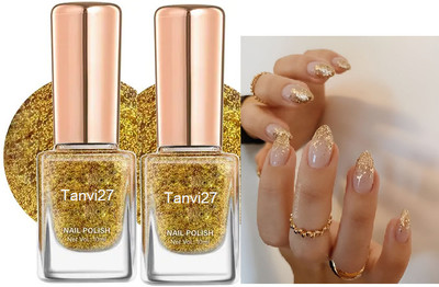 tanvi27 Combo Quick Dry Glossy Finish Nail Polish No Toxin Goldgillter Nail Lacquer Goldgillter