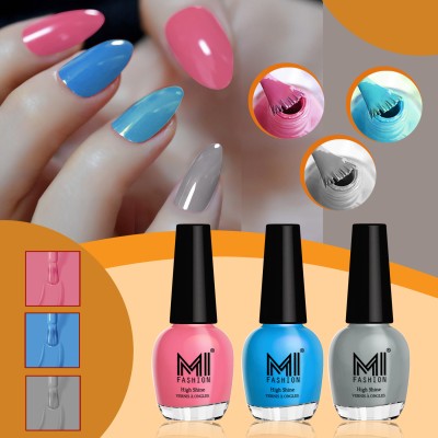 MI FASHION Highly Shiny Nail Polish for HD Shine Texture & Never Ending Nail Polish Combo Carrot Red,Ocean Blue,Grey(Pack of 3)