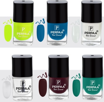 Perpaa Trendy Quick-drying,Gel Based Nail Polishfor Women,C 20 (5ml each) Green , Neon , Maroon , Blue, Transparent , White(Pack of 6)