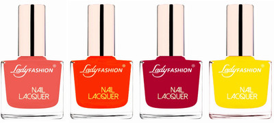 Lady FASHION Ultra High Shine Long Stay Nail Polish Light Orange,Juicy Orange,Pink,Yellow(Pack of 4)