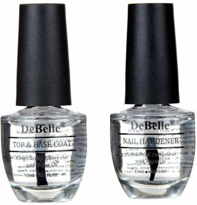 DeBelle Nail Polish Combo Set of 2 Top & Base Coat (Transparent Top Coat), Nail Hardener (Transparent Coat)(Pack of 2)