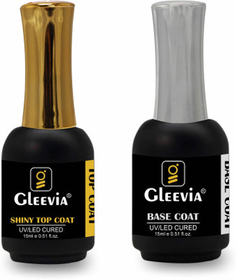 Gleevia Top Coat Shiny & Base Coat UV/LED Soak-Off Gel 15ml/each Combo Pack 2Pcs Transparent(Pack of 2)