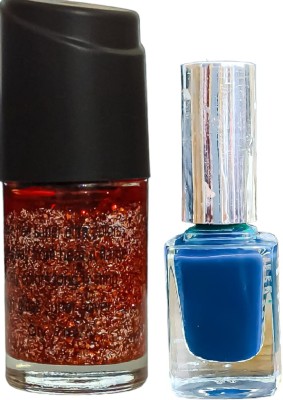 Luipui ORANGE GLITTER NAIL POLISH AND BLUE NAIL POLISH PACK OF 2 ORANGE, BLUE(Pack of 2)