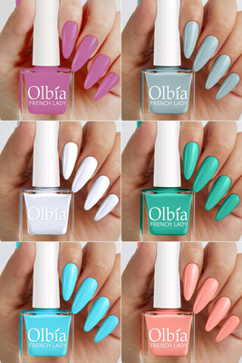 Olbia Nail Polish Combo | Long Wear, Quick Dry Nail Paint (Heaven Is Here) White, Green, Sky Blue, Peach, Light Grey(Pack of 6)