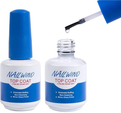 NAILWIND No Wipe Gel Top Coat and Base Coat Shine Finish and Long Lasting UV Gel Nail Art Pack of 2