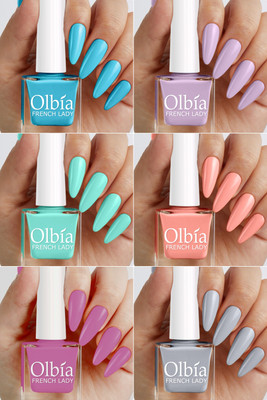 Olbia Nail Polish Combo | Long Wear, Quick Dry Nail Paint (Look Adorable) Ferozi, Lavender, Sea Green, Peach, Dark Grey(Pack of 6)