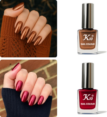 K10 Quick Dry, High Coverage,Lasting nail paint combo Multi color Cofee,DarkRed(Pack of 2)