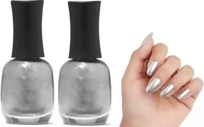 HUZURLU Metallic Nail Polish, Nail Polish SILVER silver(Pack of 2)