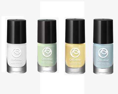 Oriflame OnColour Nail Polish Limited Edition Summery Shades Pack Of 4 ( 5ml each ) Milky White, Mint Matcha, Pina Colada, Blue Lagoon(Pack of 4)