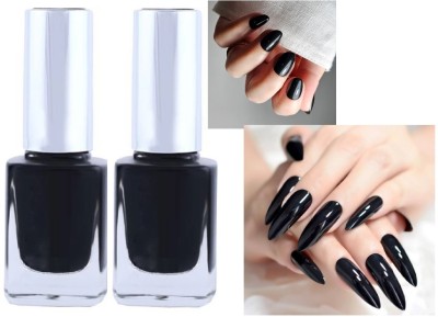 HUZURLU Jet Black Nail Polish Long Lasting Smooth Finish Nail Black(Pack of 2)