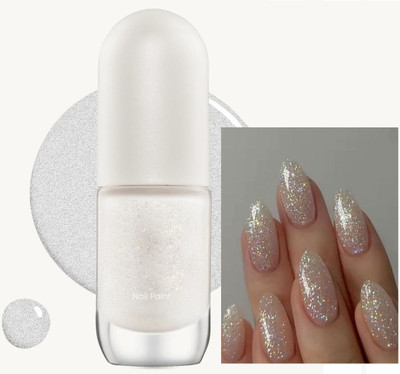 Jiwoo Long-Lasting Silver pearl Nail Paint with Shimmery Finish & Quick-Dry Formula(Silver pearl)