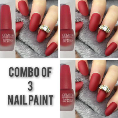 Cemera High Shine Ice Matte Nail Polish | Pack of 3 | Long Lasting | Quick Dry Red(Pack of 3)