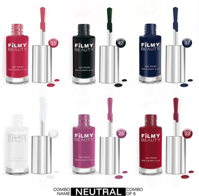 Filmy Beauty Set of 6 Nail Polish – Neutral WILDBERRY PINK, BLACK, NAVY BLUE, WHITE, WINE, CARMINE RED(Pack of 6)